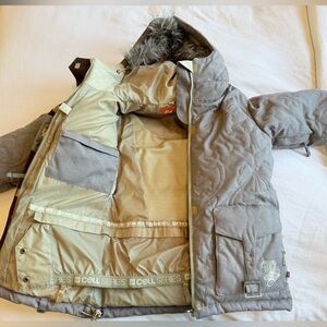 Women's Gray Quilted Ski Jacket with Faux-Fur Hood